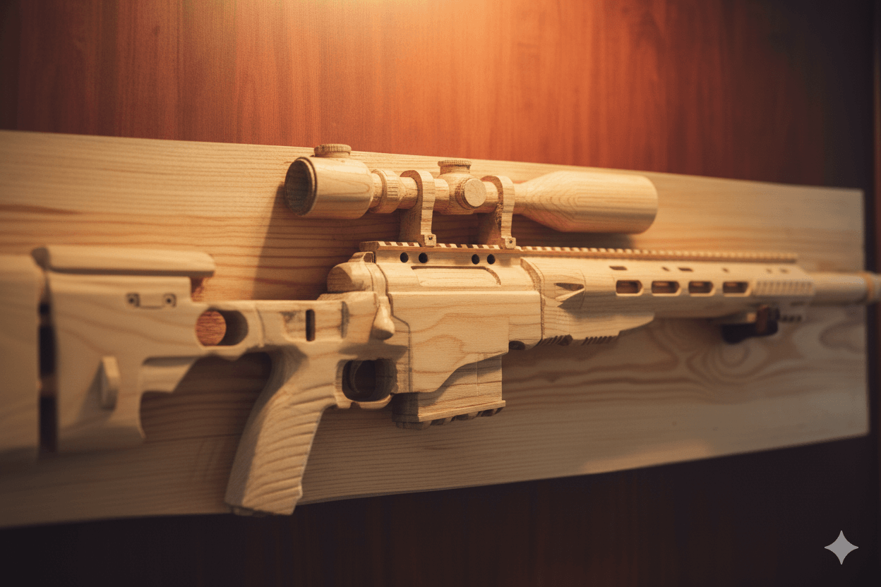 Hand-Carved Natural Wood Sniper Rifle Replica